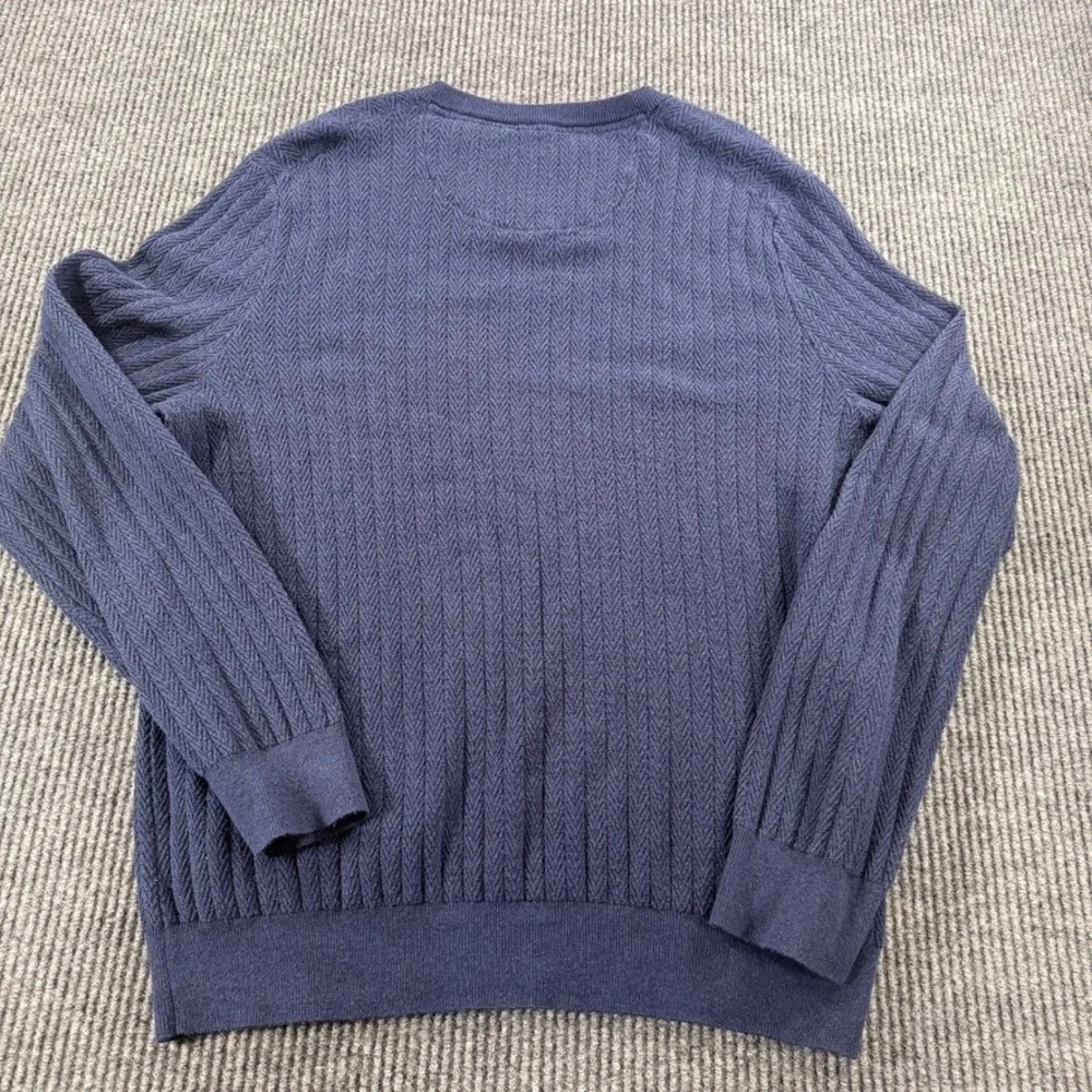 Jos. A. Bank Reserve Mens XL Blue Cotton Cashmere V-Neck Cable Knit Sweater
